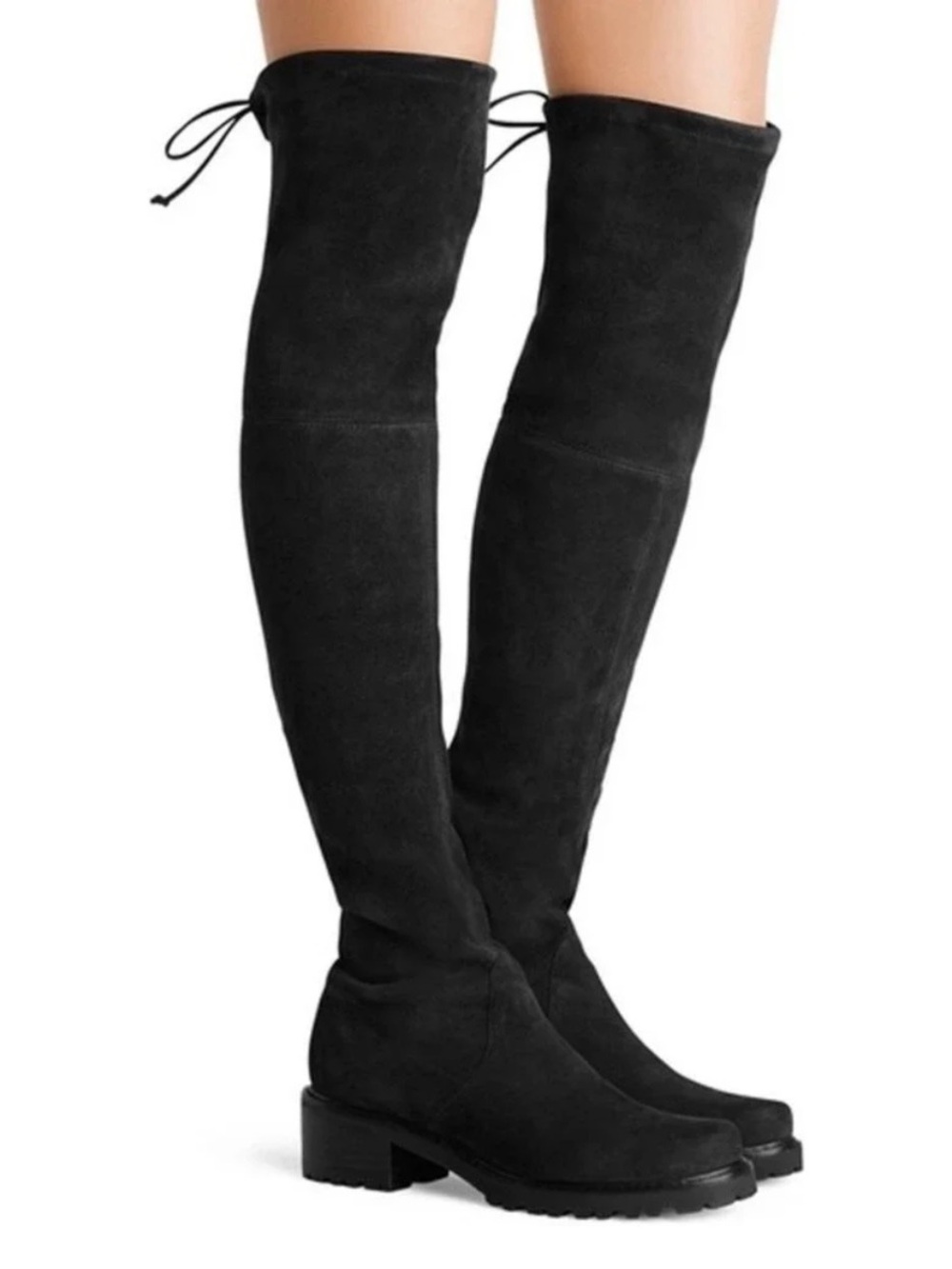 Stuart Weitzman Black Over-the-Knee Suede Boots with Tie Back
